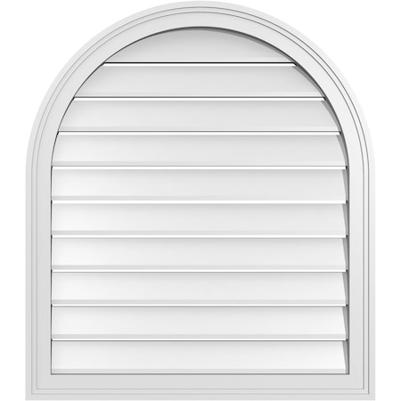 Ekena Millwork Round Top Surface Mount PVC Gable Vent: Functional, w/ 2"W x 1-1/2"P Brickmould Frame, 28"W x 32"H GVPRT28X3202SF